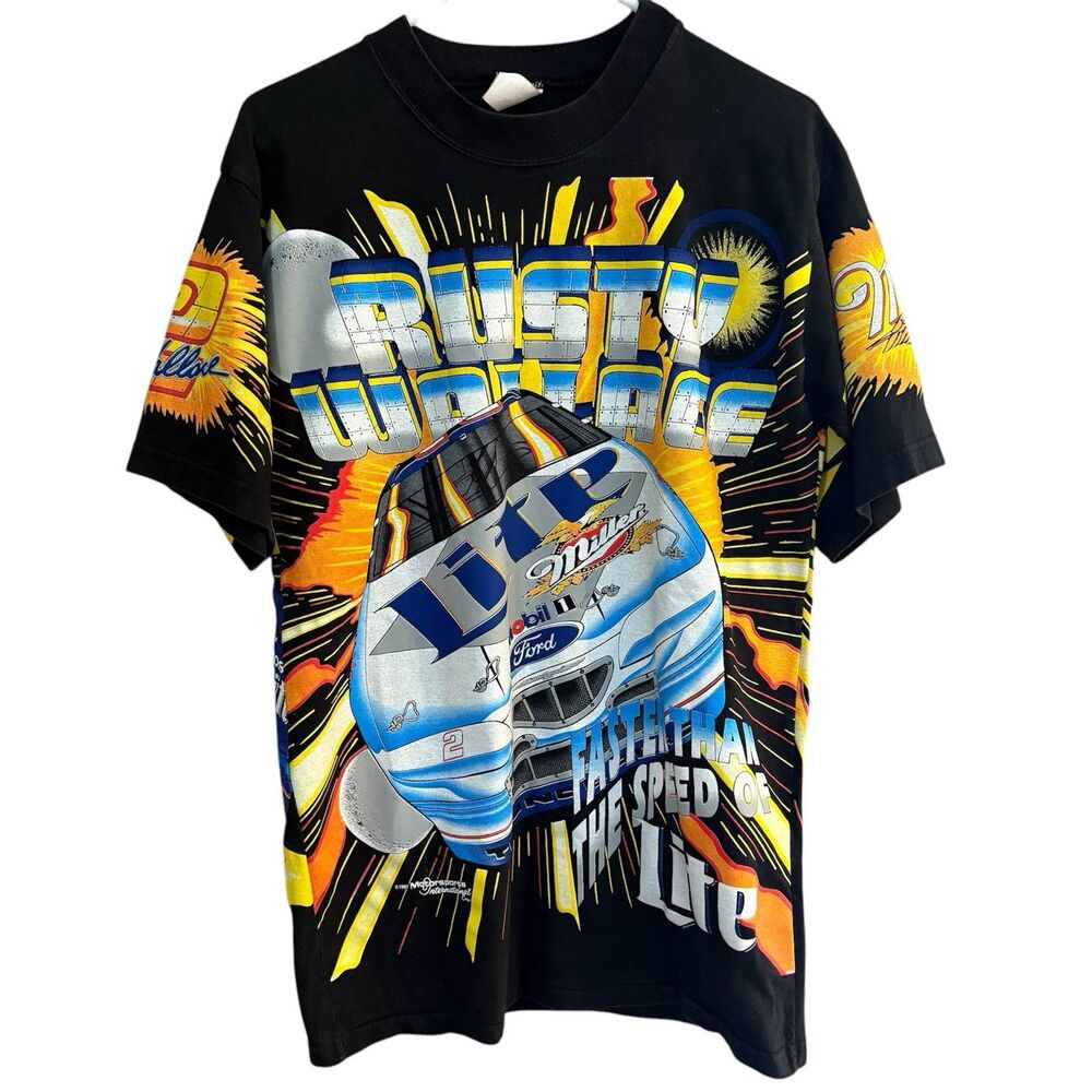 Vintage Rusty Wallace T Shirt All Over Print Nascar Racing Faster Than Mens Med